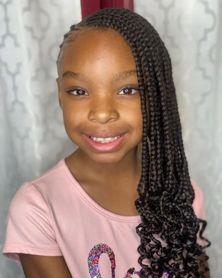 Side-Swept Knotless Braids with Curls