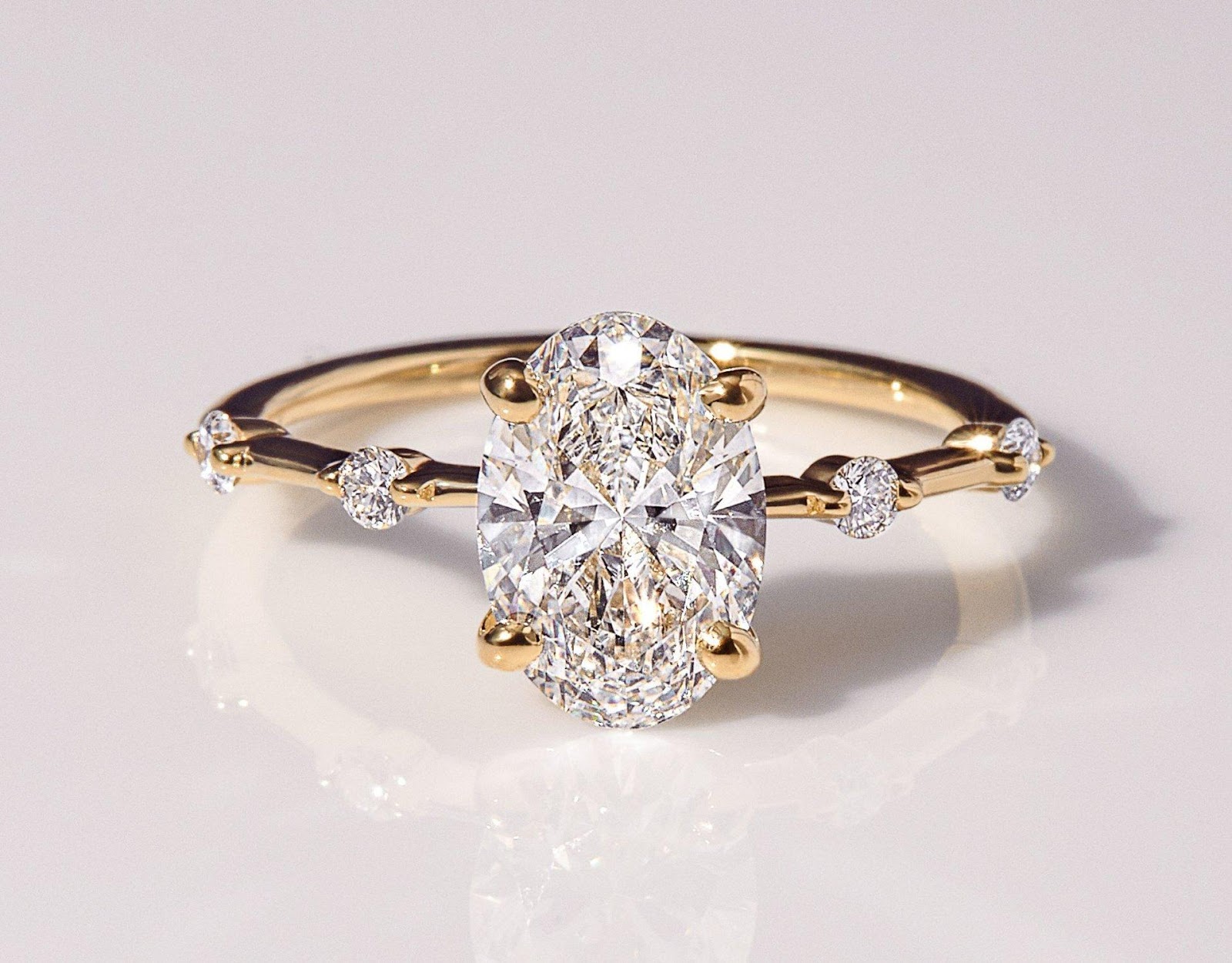 Oval diamond engagement ring.