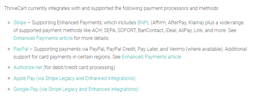 Multiple Payment Options for ThriveCart