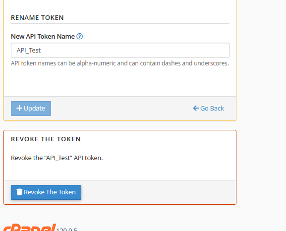 manage API tokens in cPanel