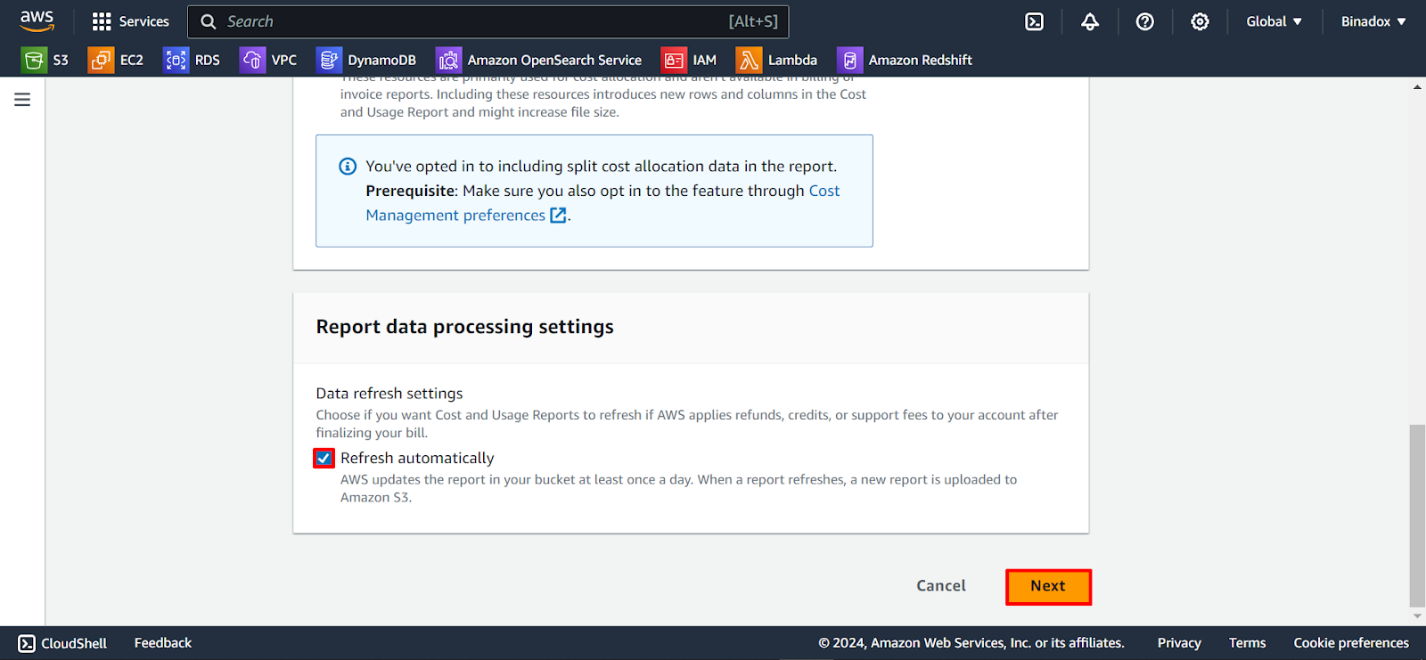 Report data processing settings