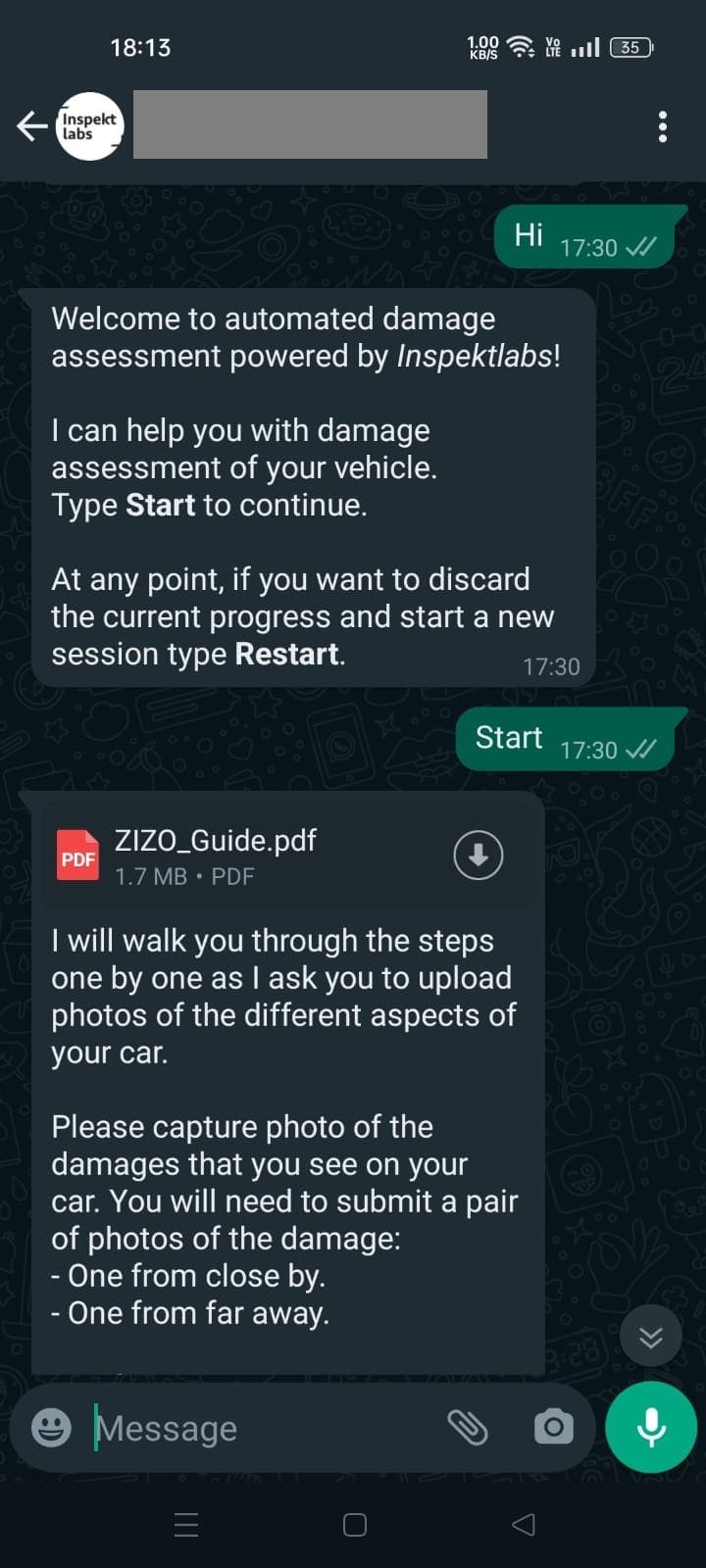 Inspektbot- A WhatsApp Chatbot for Quick Car SMART Repair Estimates within 2 Minutes