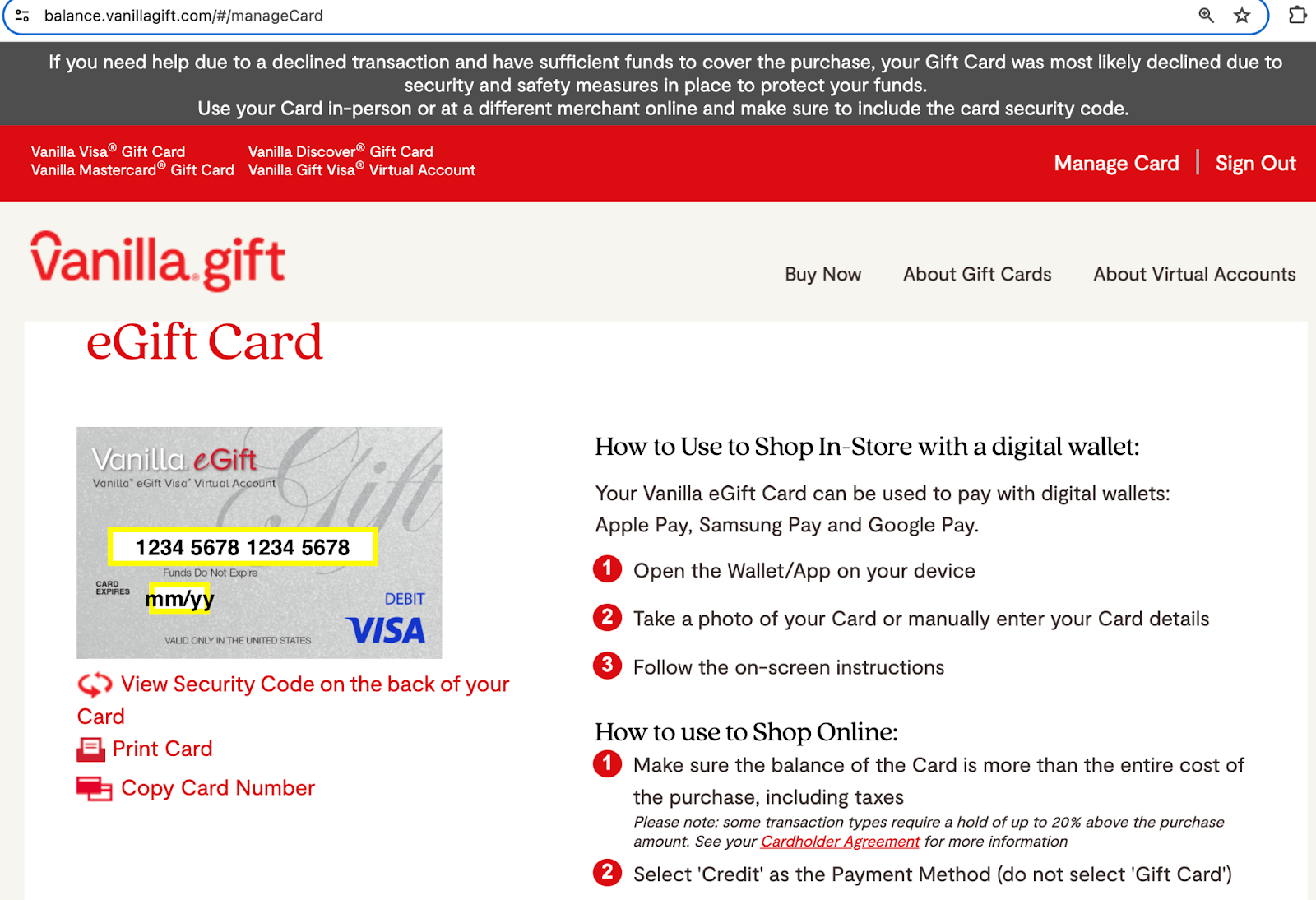 How To Check Vanilla Gift Card Balance At www.vanillagift.com