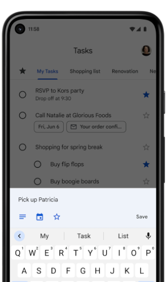 screenshot of google task app