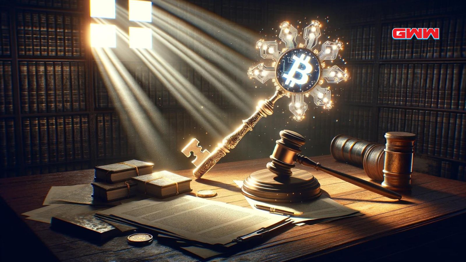 Key unlocking bitcoin, legal cryptocurrency concept