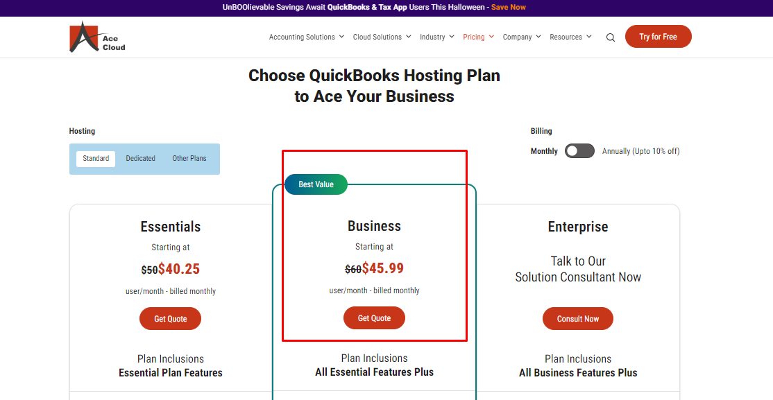 ACE Cloud QuickBooks Dedicated Server Plane and Price