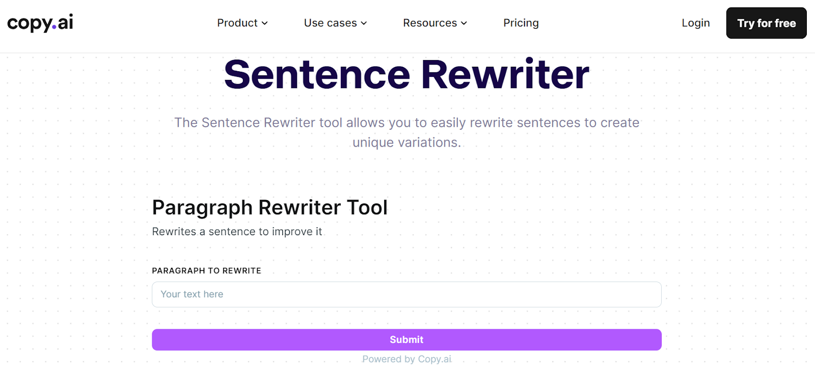 Copy.ai's Sentence Rewriter