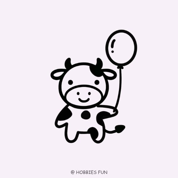 Cute cow drawing easy, Cow with Balloon