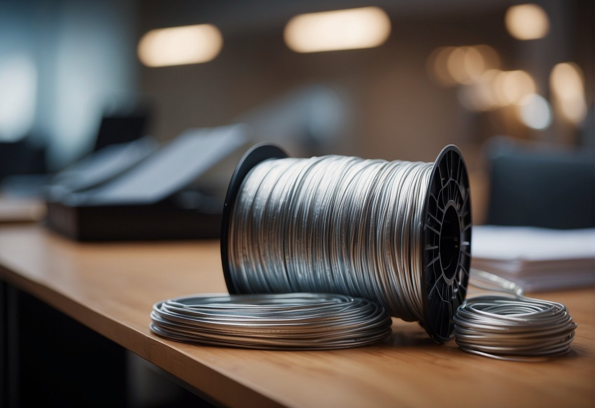 A spool of aluminum wiring sits on a table, surrounded by a stack of papers labeled "Frequently Asked Questions" in a room in Ontario