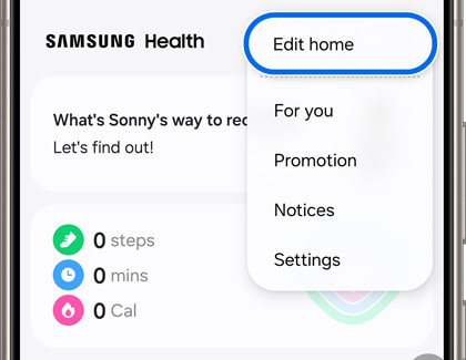 Edit home button highlighted in Samsung Health app