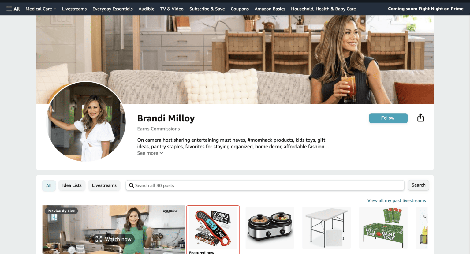 Amazon influencer Brandi Milloy influencer storefront