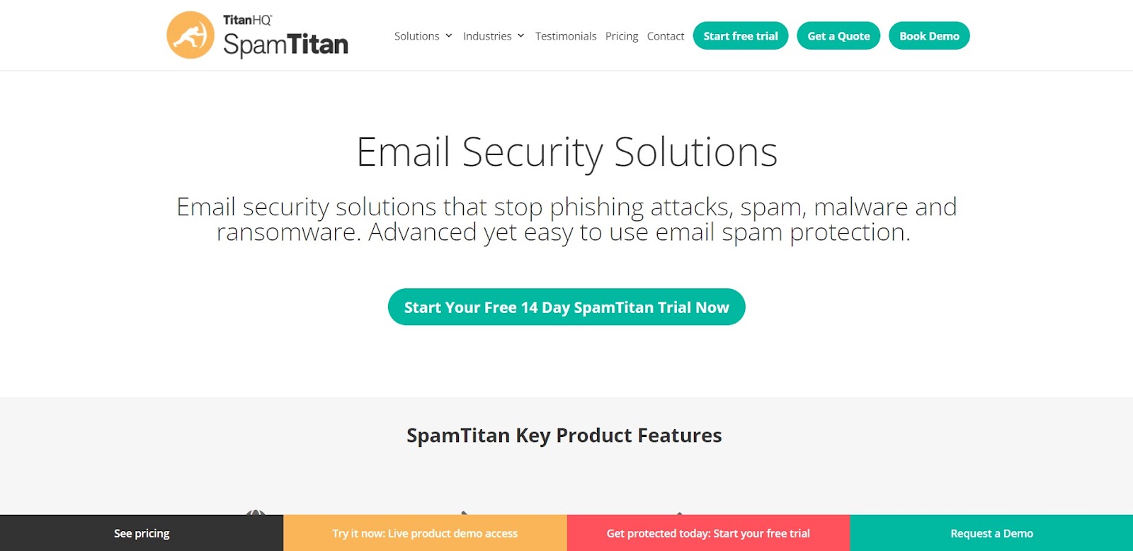A screenshot SpamTitan's website