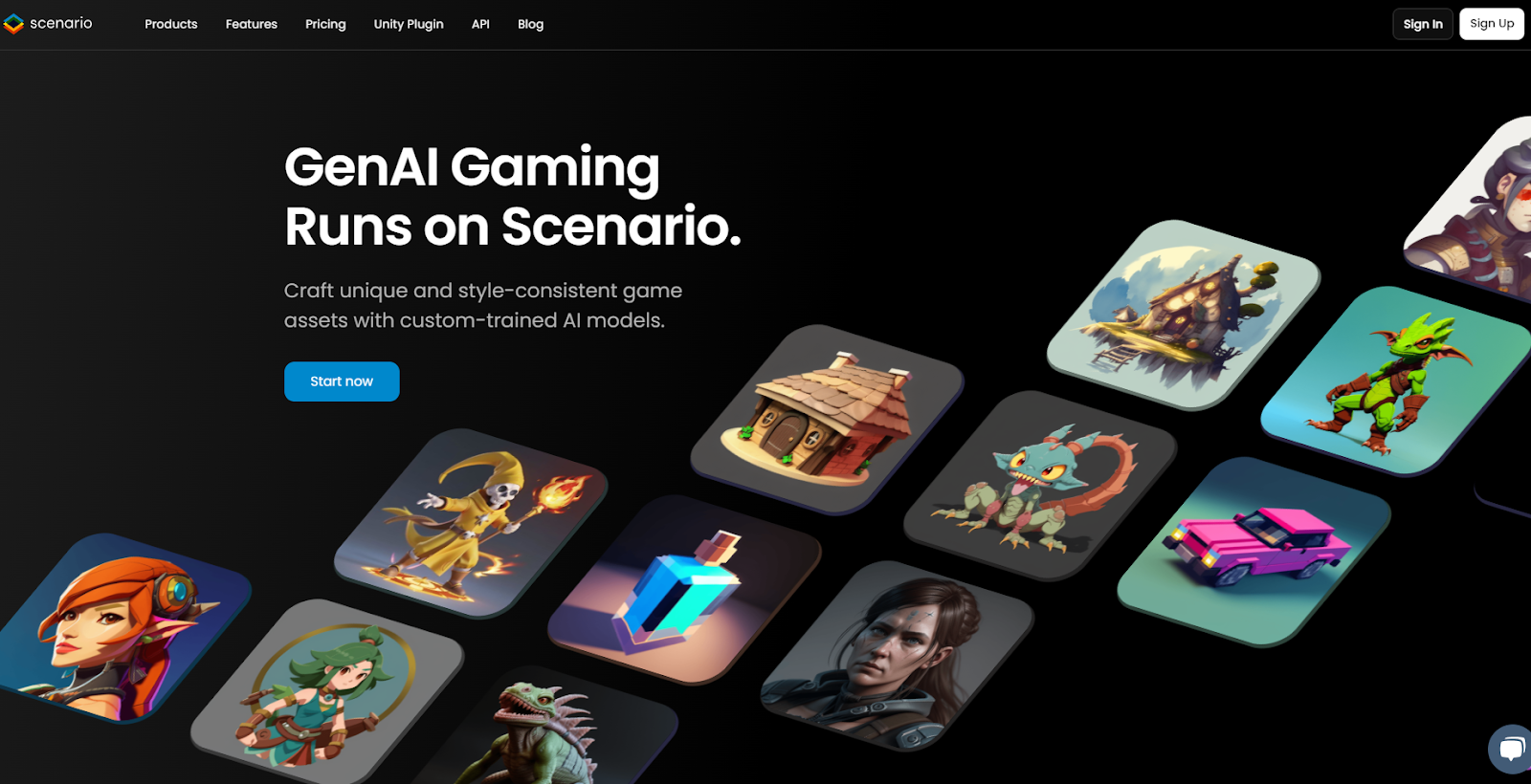 The homepage for Scenario AI game generator.