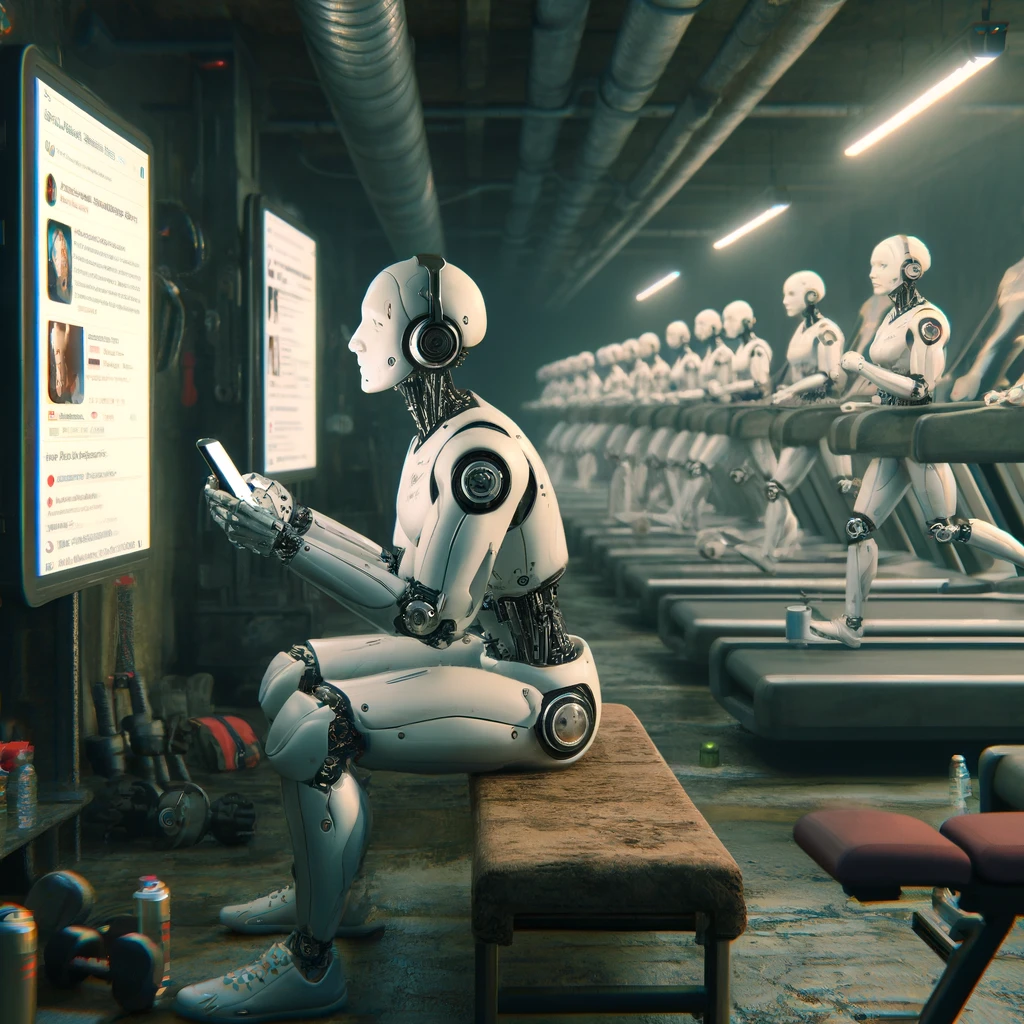 robots in a gym working out