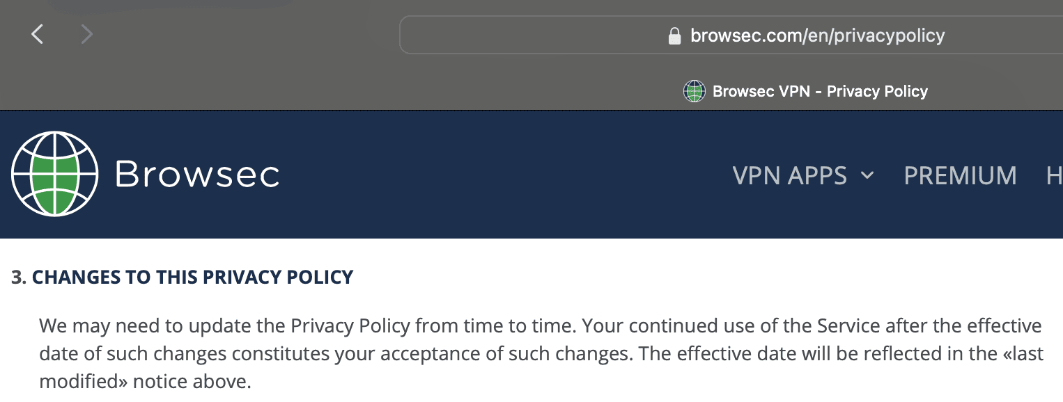 Privacy policy changes