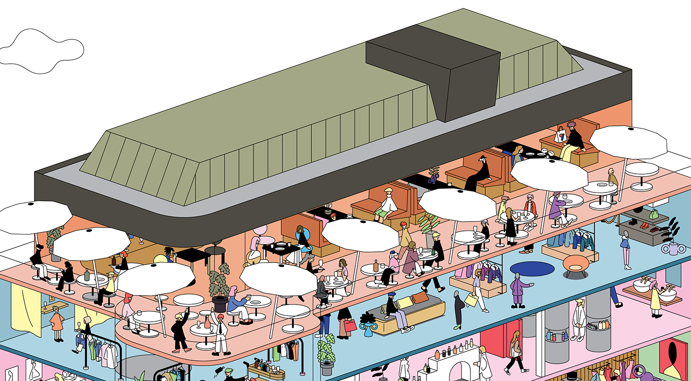 Character design  department store interior design  Retail shop Shopping store Switzerland Zurich isometric illustration