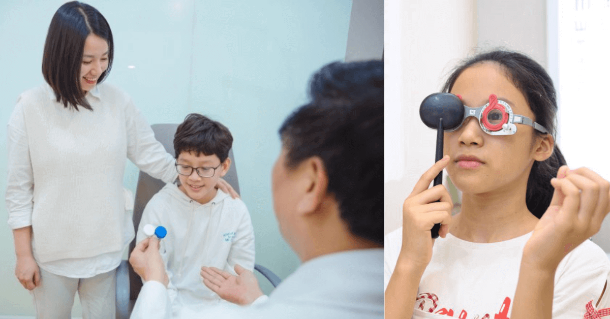Bác sĩ tại Bệnh viện Mắt Sài Gòn giới thiệu kính Ortho-K cho phụ huynh 