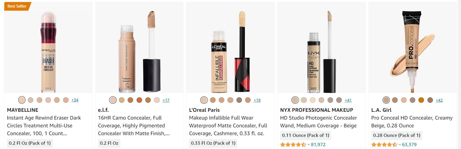Concealers as beauty products to sell.