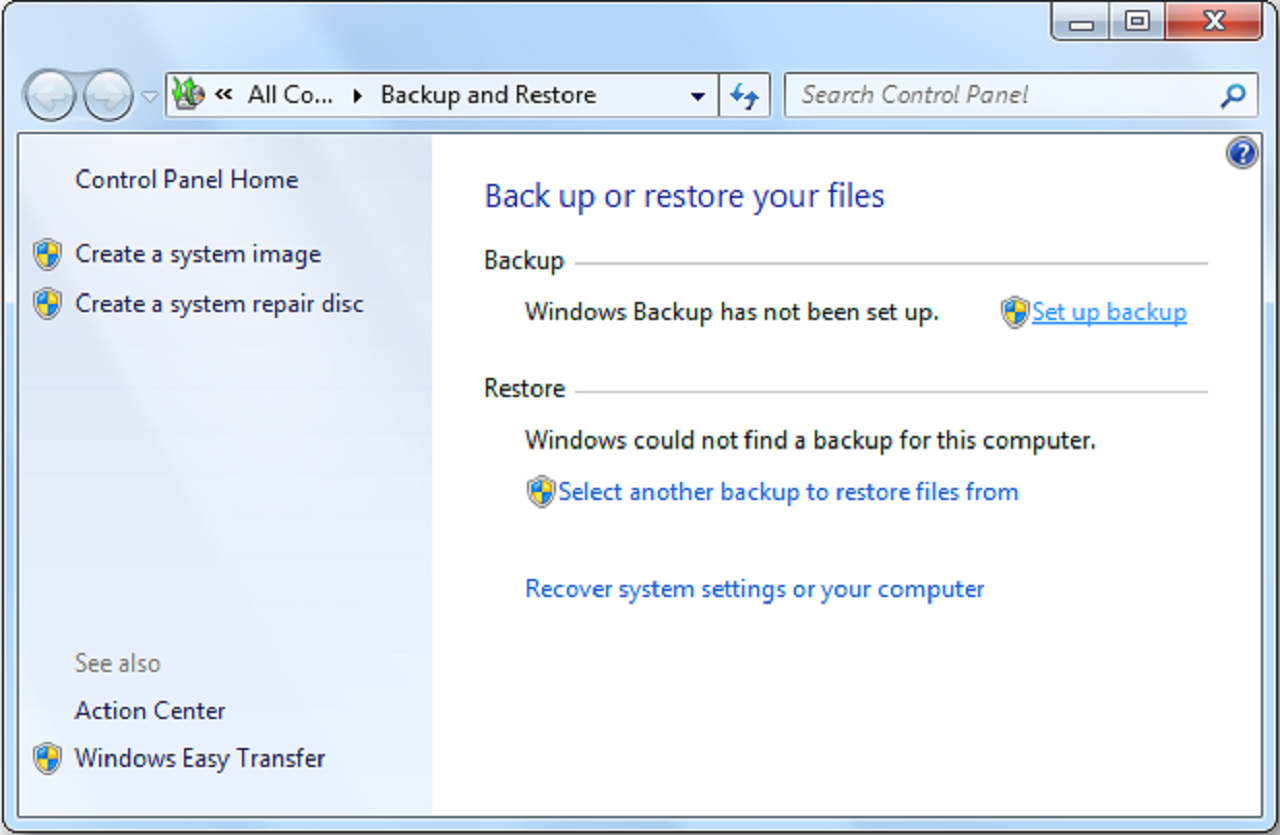 Sử dụng Windows Backup để sao lưu dữ liệu