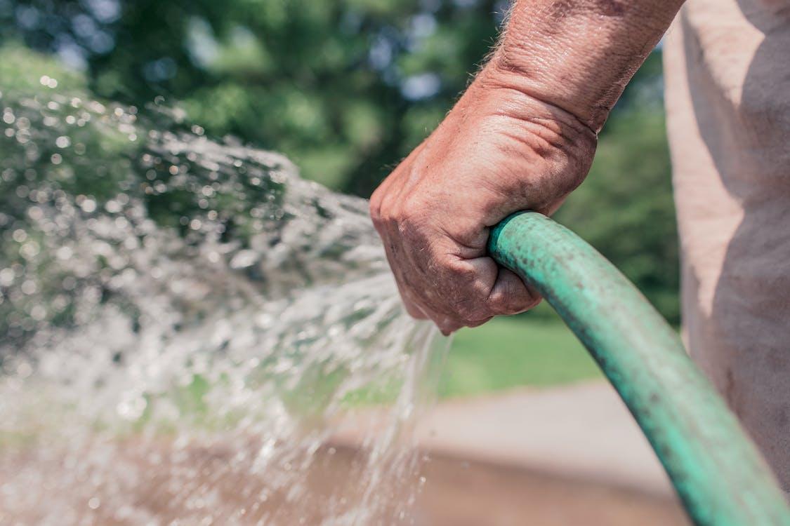 Free Person Holding Green Hose Stock Photo