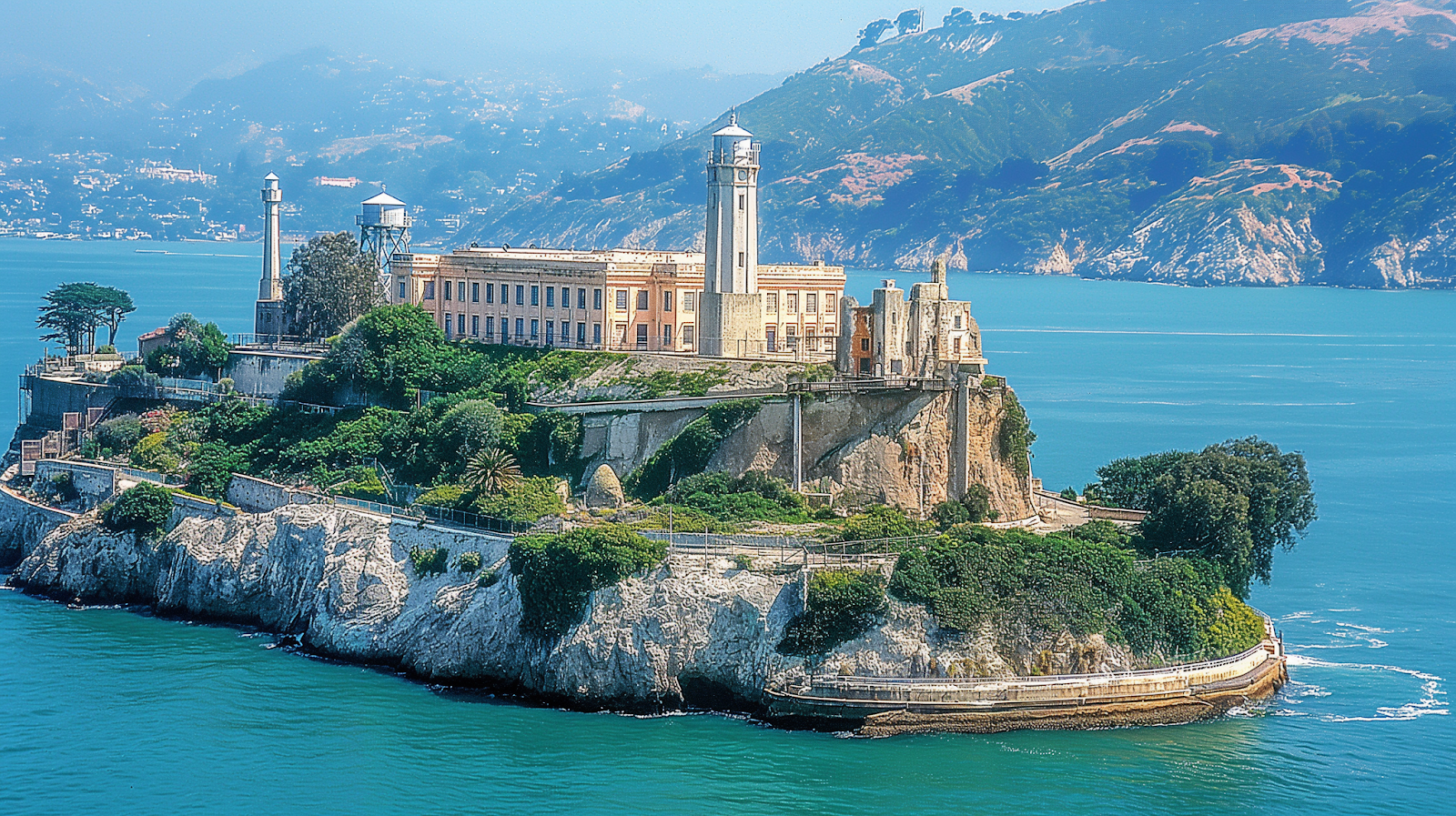 The historic Alcatraz Island, a solemn reminder of San Francisco’s past, viewed from the bay.