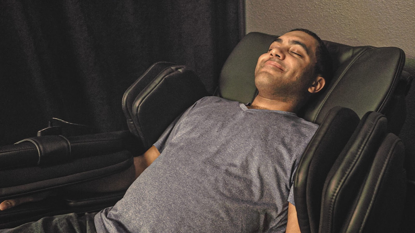 man in Zero Gravity Massage chair at Oakwell Beer Spa