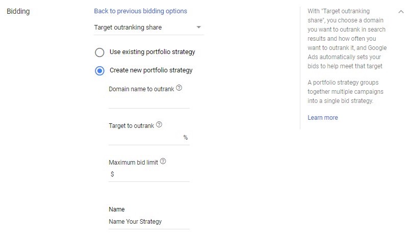 Google Ads Target Outranking Share Bidding