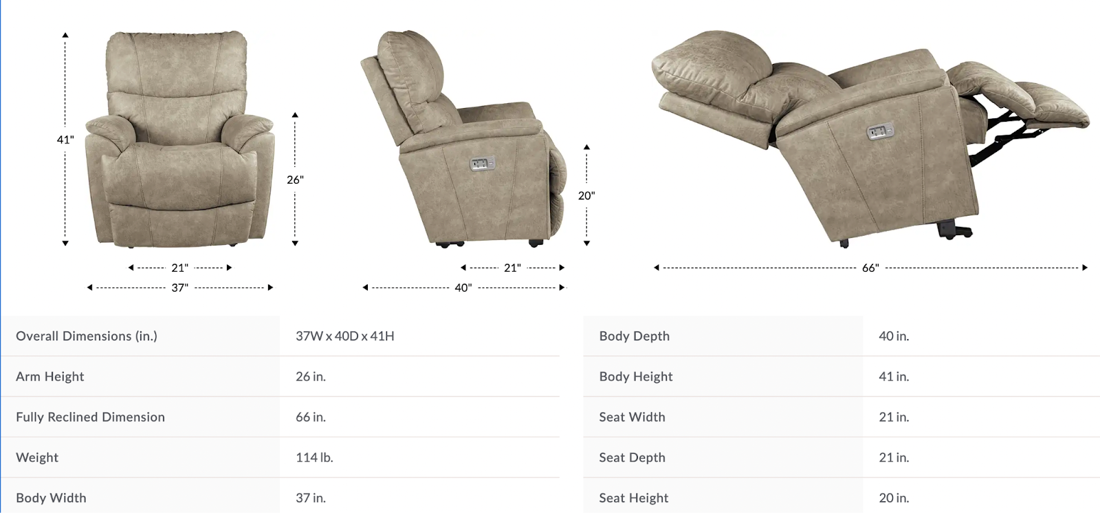 trouper power wall recliner w/ headrest & lumbar