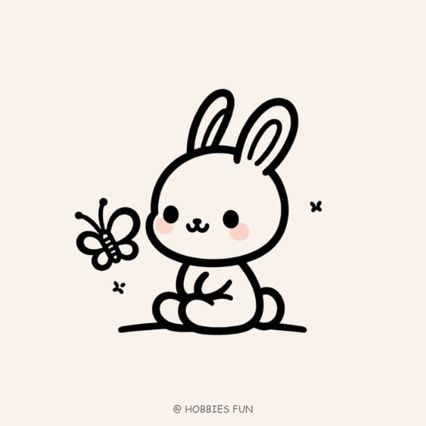 bunny drawing cute, Bunny with Butterfly