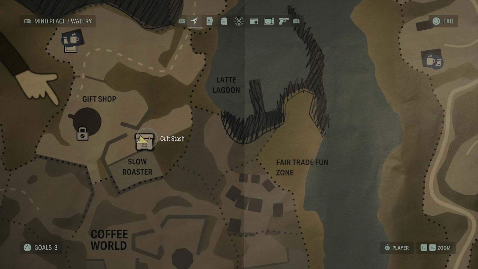 An in game screenshot of the Watery map from Alan Wake II. 