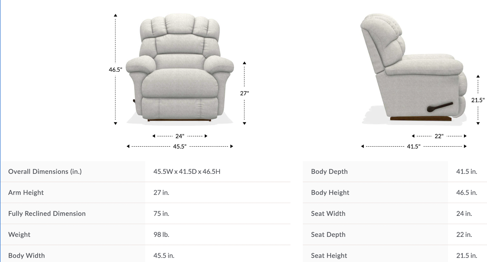 randell rocking recliner dimensions