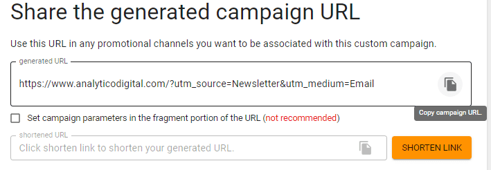 Copy the campaign URL and paste into the Email copy