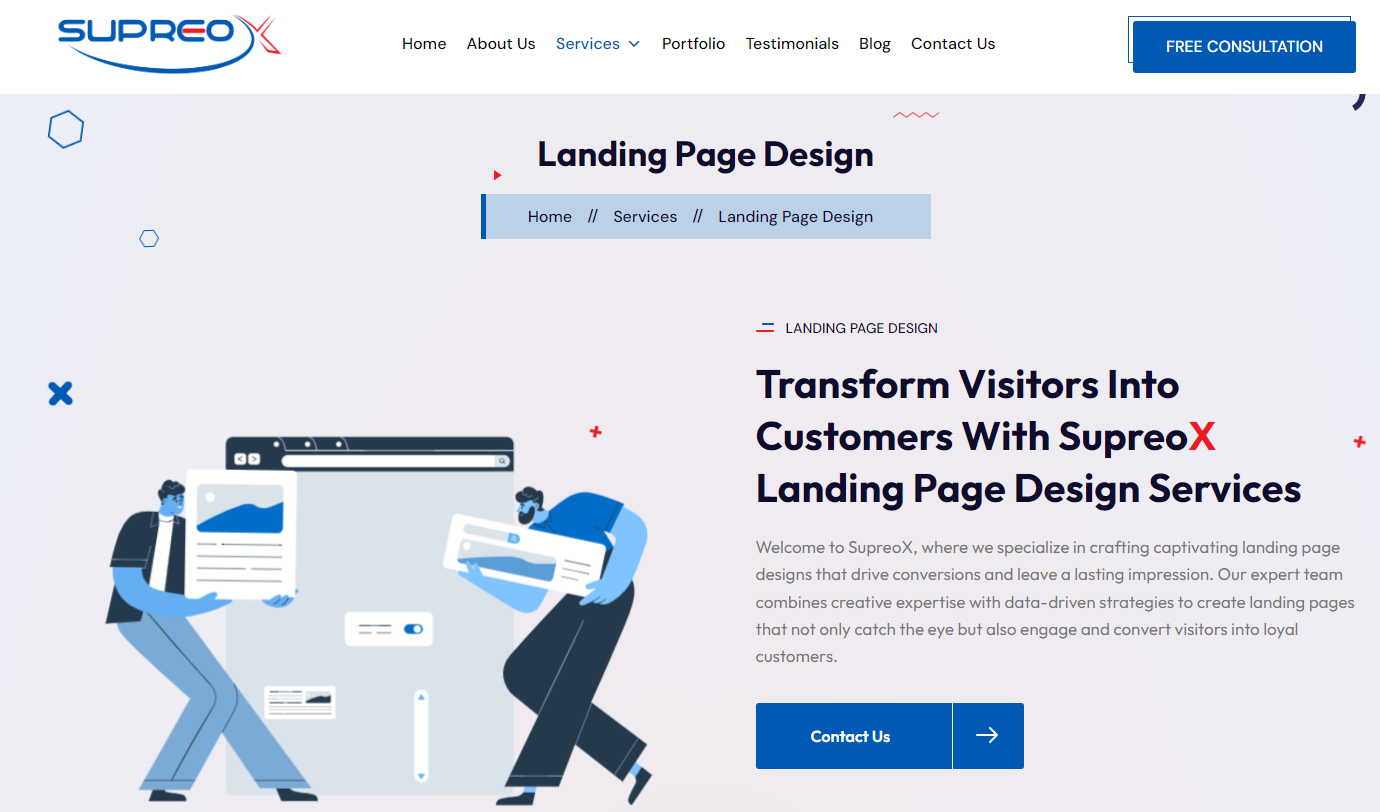Landing page design supreox