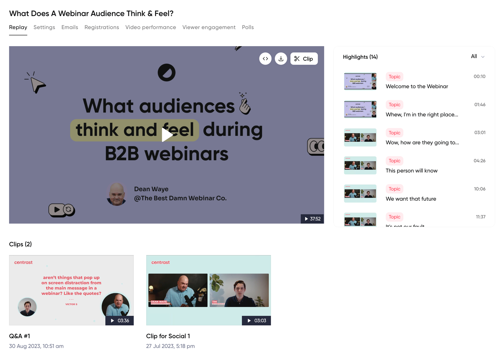 Create clips and repurpose webinars with Contrast