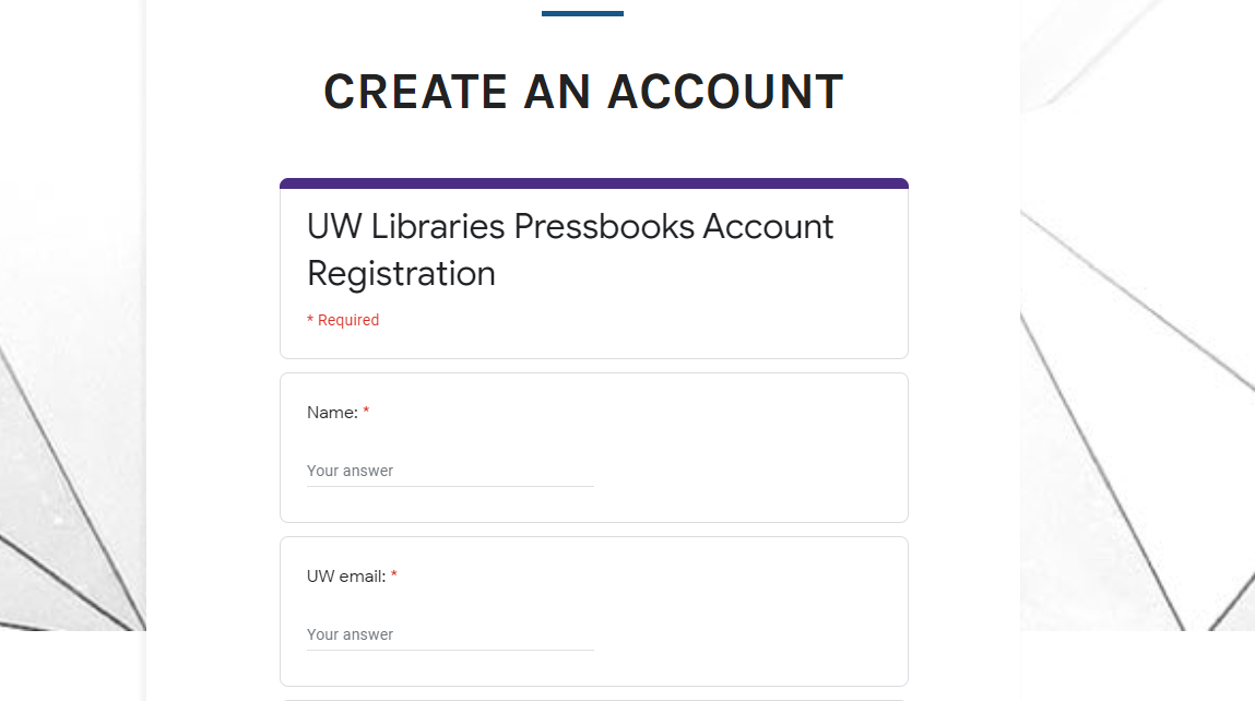 screenshot of "Create an Account" page