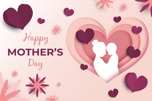 Happy Mothers Day Graphic With a Cartoon Silhouette of a Mother and Kid