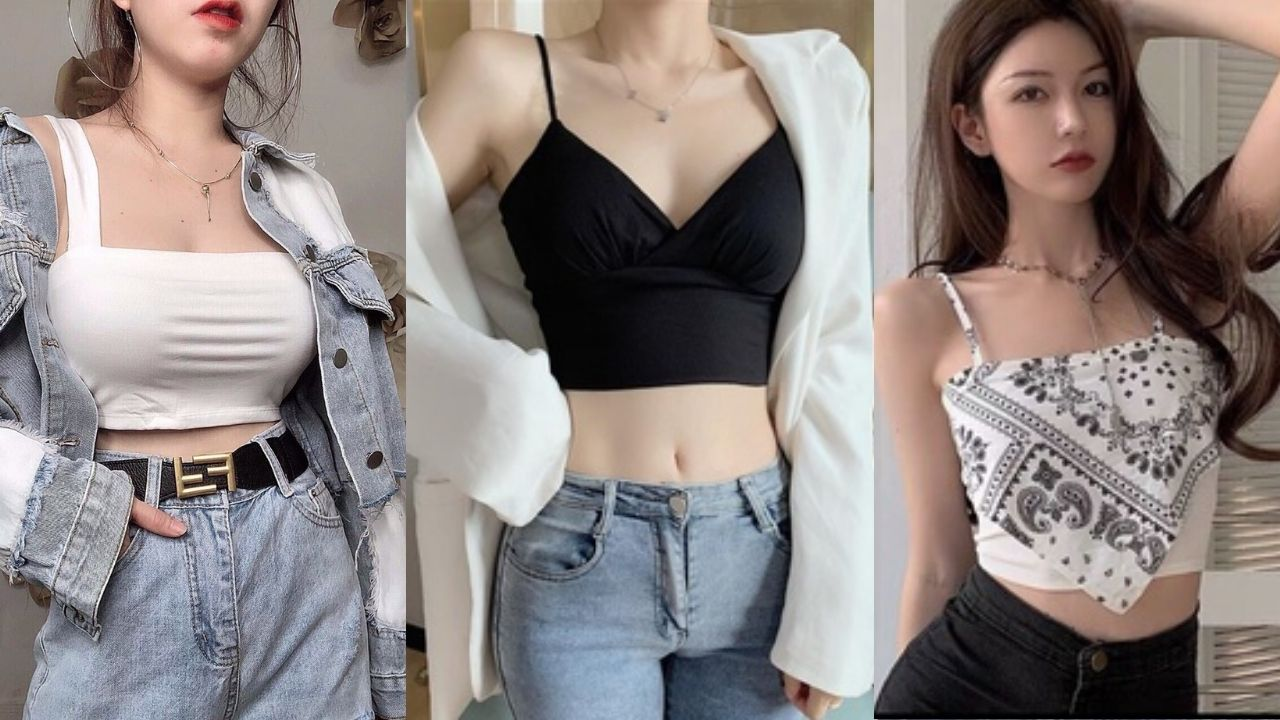 Quần cạp cao phối cùng croptop 2 dây