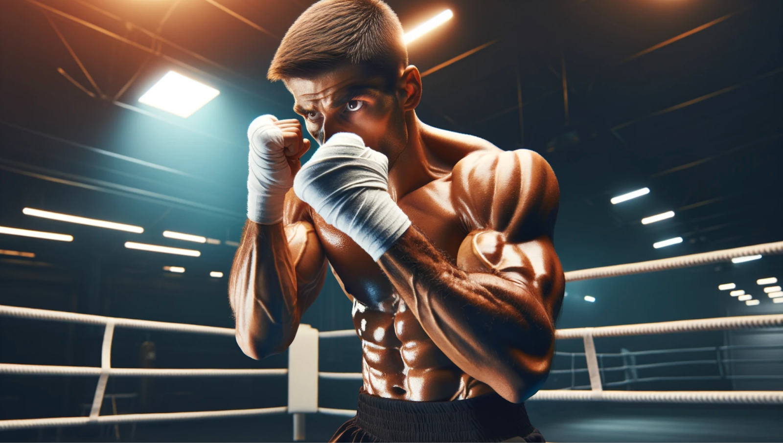 AI generated image of a man boxing with white gloves