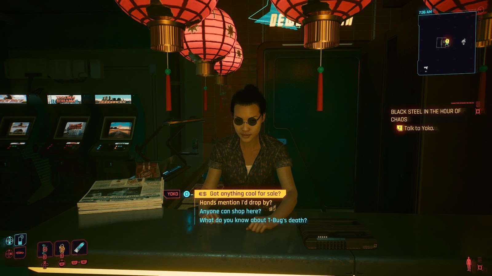 An in-game screenshot of the character Yoko from the game Cyberpunk 2077