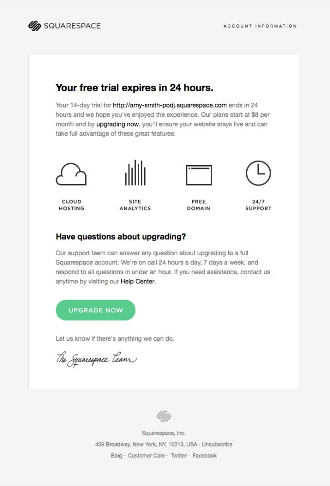 Trial expiry/subscription confirmation emails