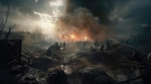 Una escena de campo de batalla con una nube y un cielo oscuro con las  palabras campos de batalla. | Foto Premium
