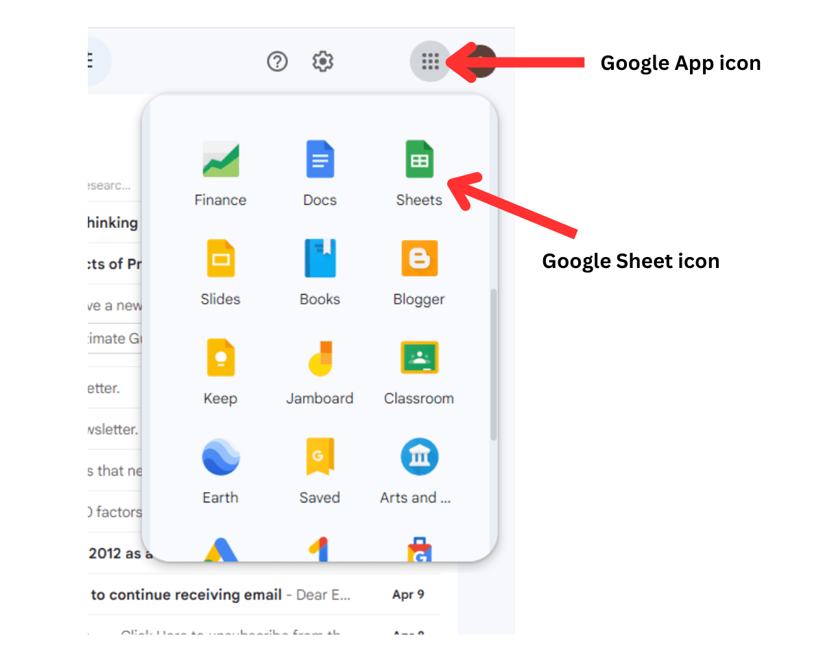 Google App icon and Google Sheet icon