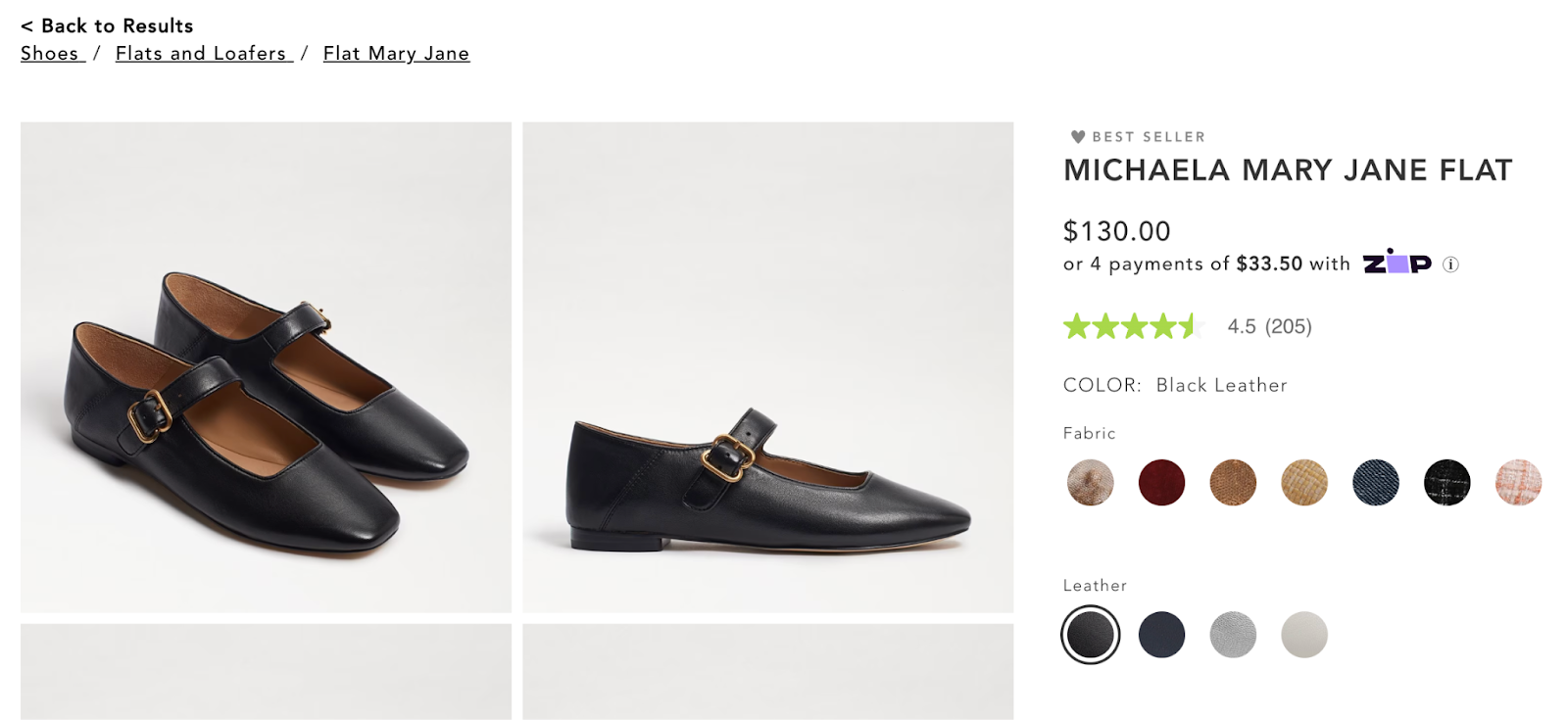technical seo for ecommerce: A product page for Mary Jane flats from Sam Edelman.