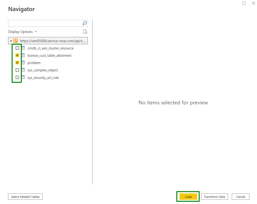 Import Tables ServiceNow Data to Power BI