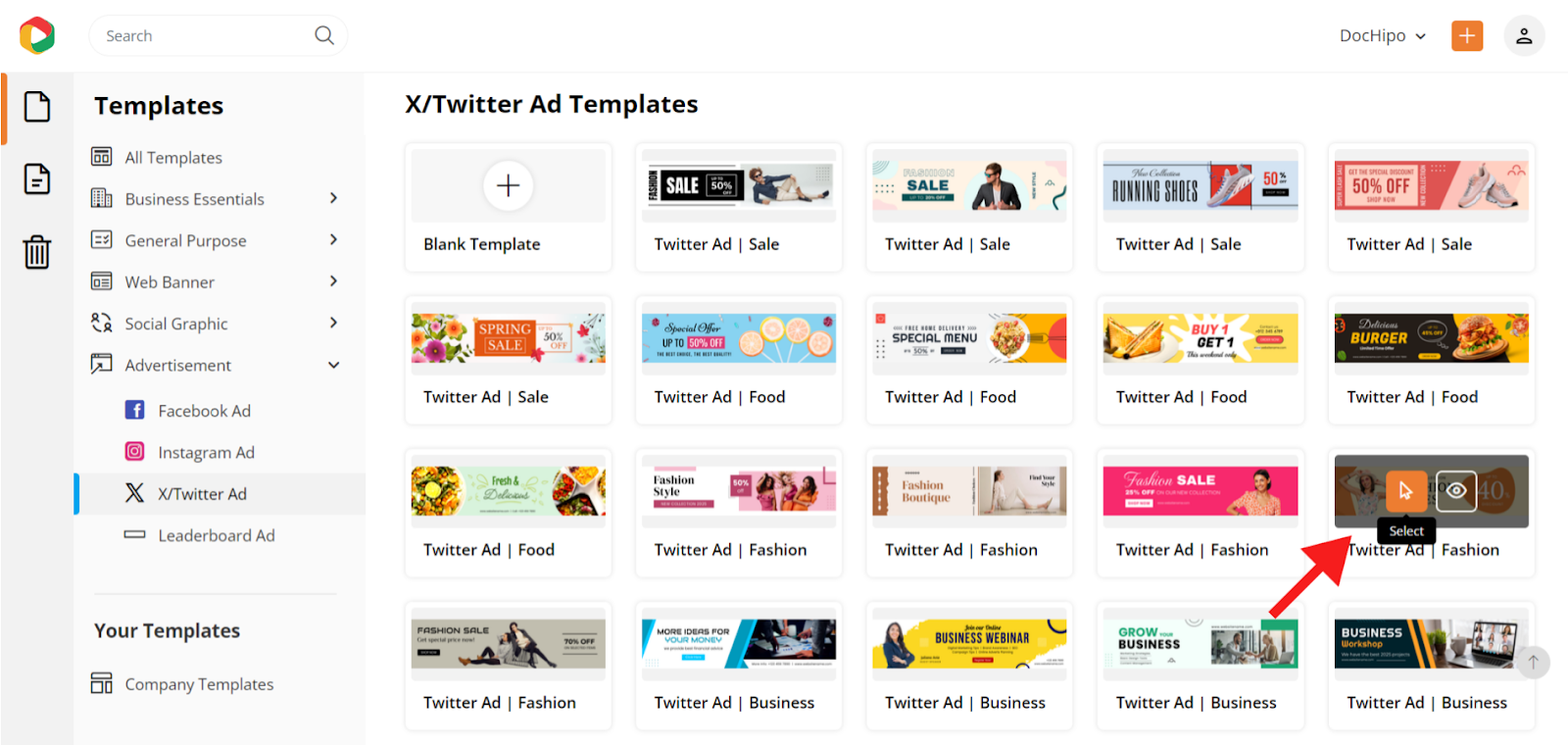 DocHipo templates for X/Twitter ad size