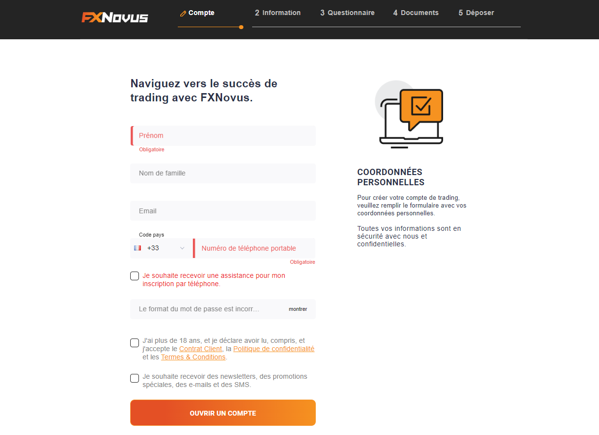 Suivez ces étapes simples et commencez à trader avec le principal courtier Forex FXNovus.