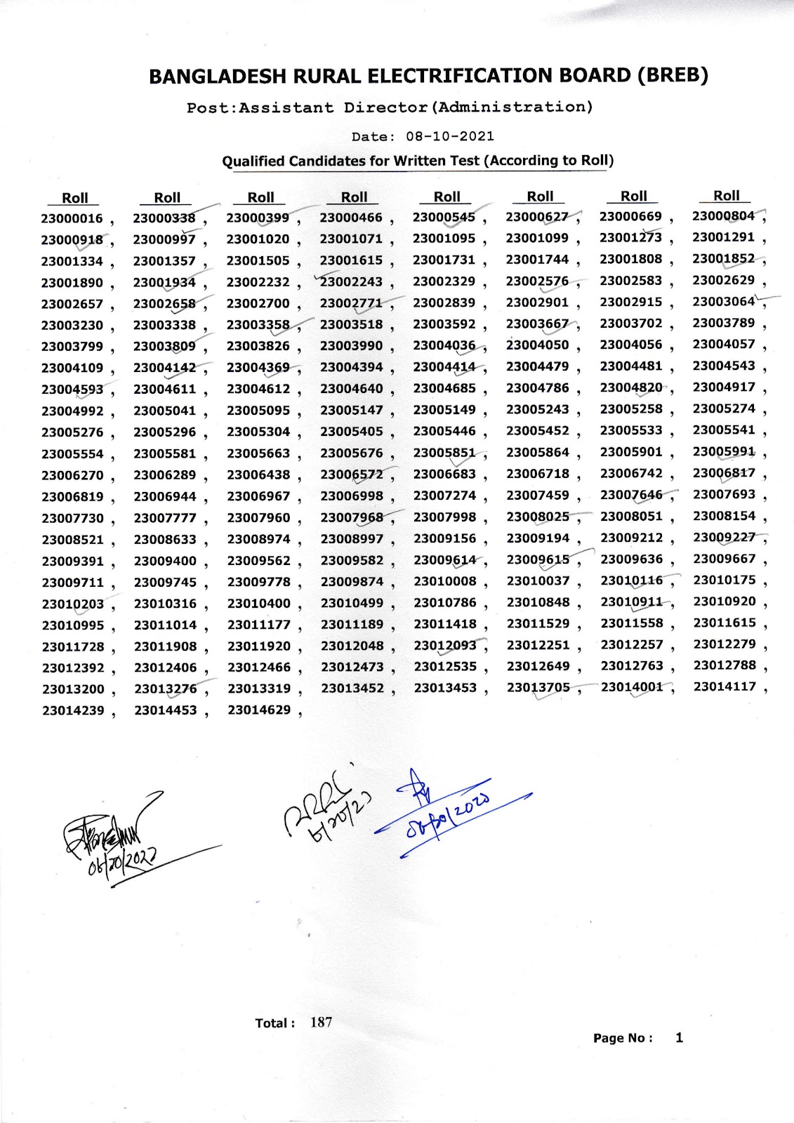 BREB Written Exam Result Selection List 