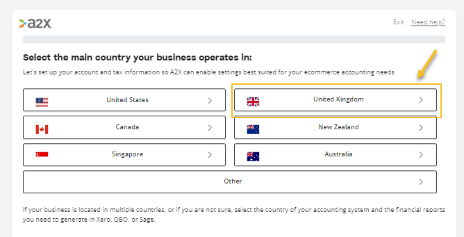 A2X VAT setup questionnaire for Amazon sellers with no VAT registration