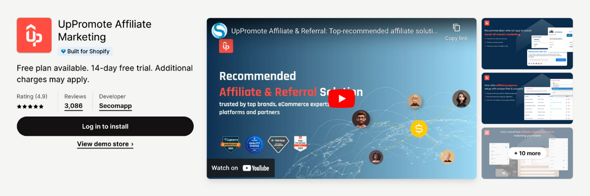 shopify app store listing page of UpPromote Affiliate Marketing