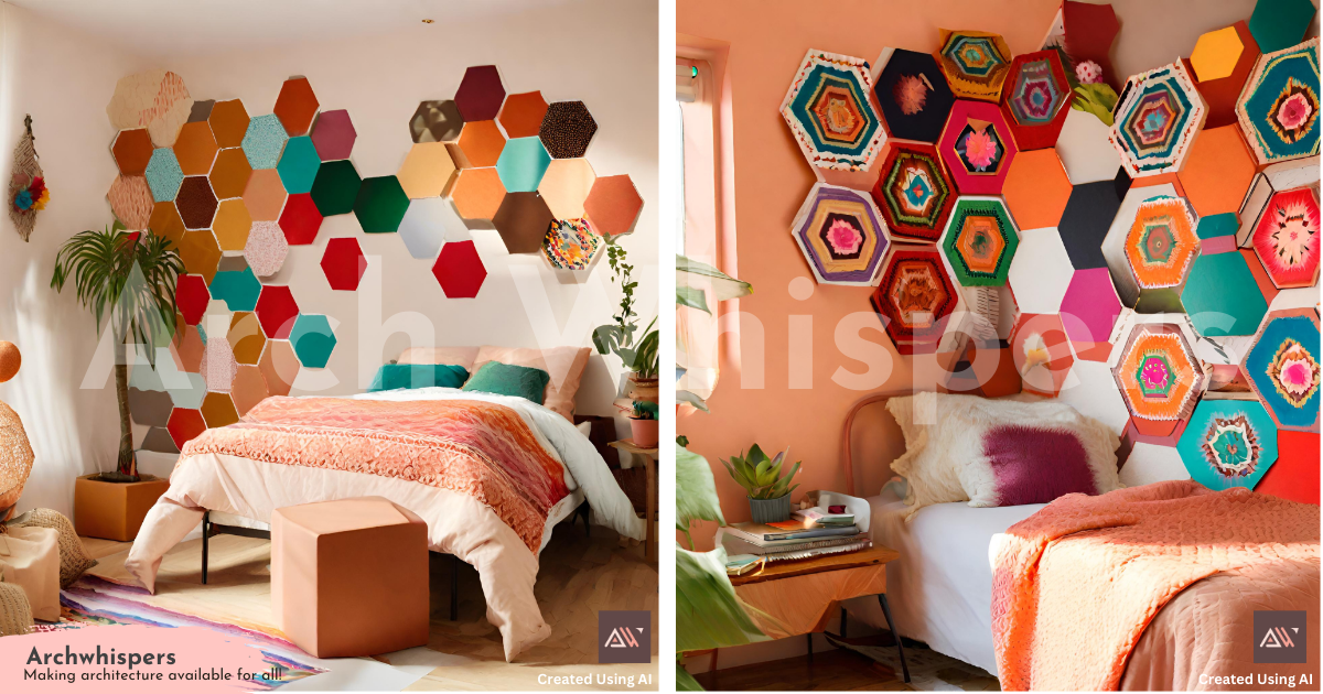 Colourful Recycled Paper Tile Art in an Ethnic Bedroom